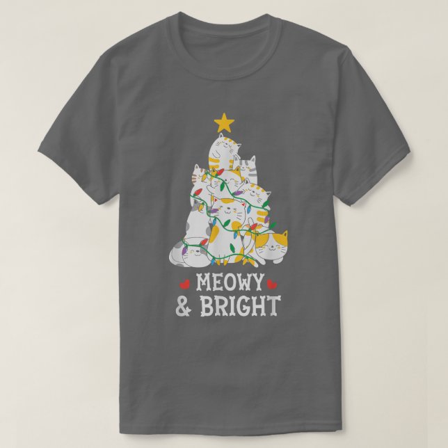 T-shirt Joyeux Noël de la marionnette et chatte brillant N (Design devant)