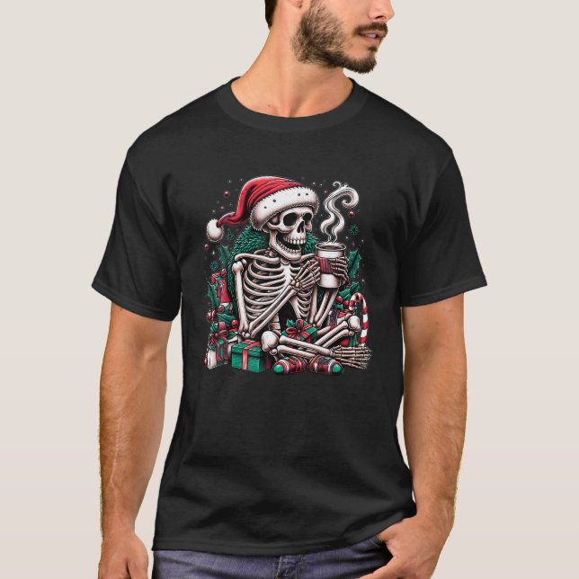 T-shirt Joyeux Noël de Noël de Noël Squelette Drinki (Devant)