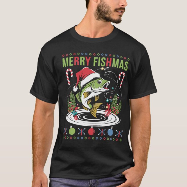 T-shirt Joyeux Noël de pêche Poisson (Devant)