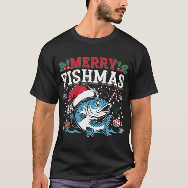 T-shirt Joyeux Noël de pêche Poisson (Devant)