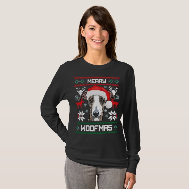 T-shirt Joyeux Noël de Woofmas de lévrier italien (Devant entier)