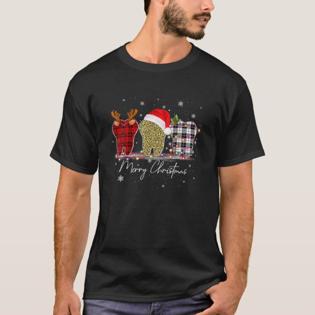 T-shirt Joyeux Noël Dentiste Dents Santa Hat Xmas Leopa (Devant)