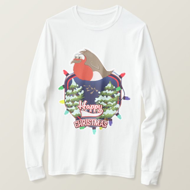 T-shirt Joyeux Noël dessin animé logo Robin (Design devant)