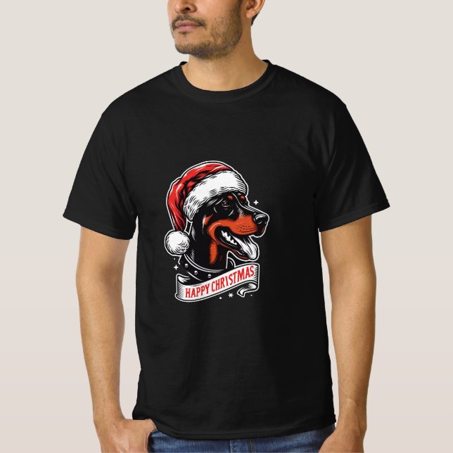 T-shirt Joyeux Noël - Dobermann Santa Hat Funny Chien (Devant)