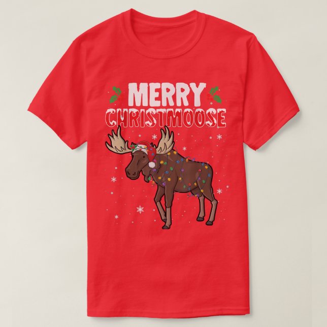 T-shirt Joyeux Noël Drôle Noël Moose Père Noël Noël (Design devant)
