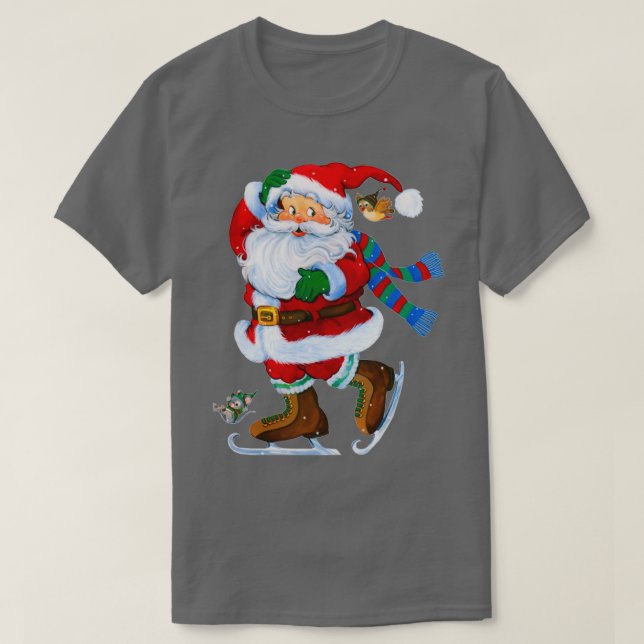 T-shirt joyeux Noël du Père Noël Patinage sur glace (Design devant)