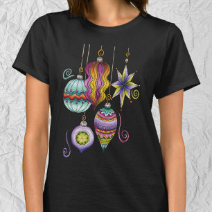 T-shirt Joyeux Noël élégant et fantaisie Ornements en verr