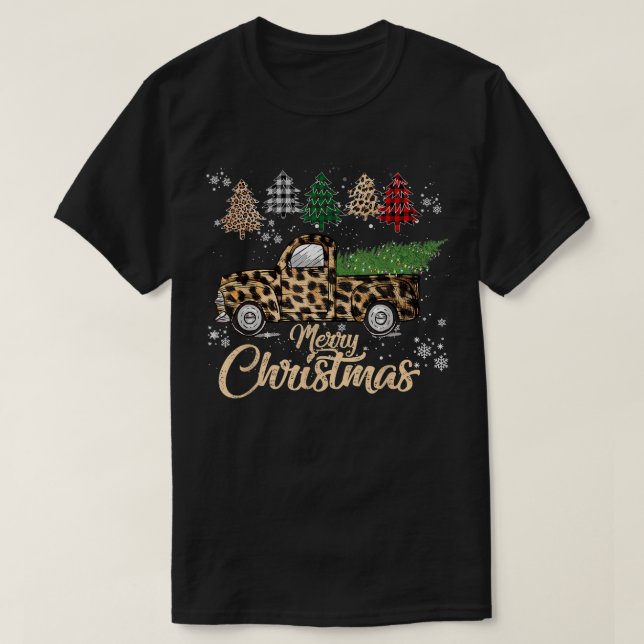 T-shirt Joyeux Noël Empreinte de léopard Buffalo Plaid Red (Design devant)
