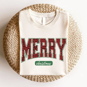 T-shirt Joyeux Noël Empreinte de léopard Vert Rouge