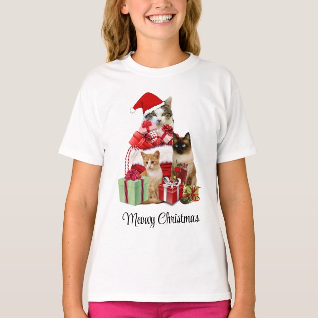 T-shirt Joyeux Noël en chats  (Devant)