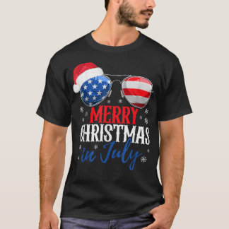 T-shirt Joyeux Noël En Juillet Drapeau Américain Père Noël