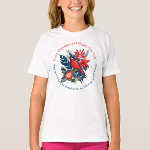 T-shirt Joyeux Noël et Bonne Année ! Oiseau Rouge BOHO