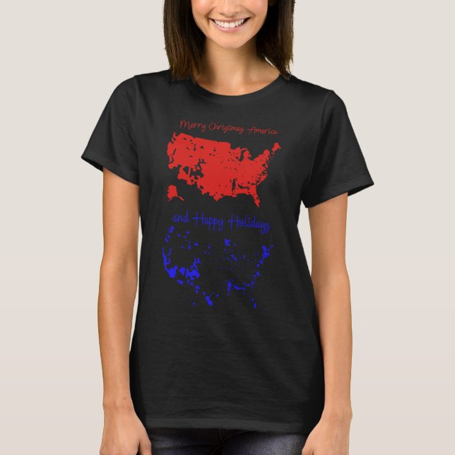 T-shirt Joyeux Noël Et Joyeuses Fêtes Carte Usa Festive (Devant)