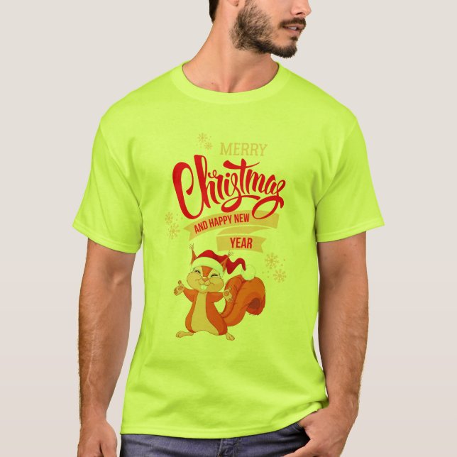 T-shirt Joyeux Noël et Joyeux écureuil du Nouvel An (Devant)