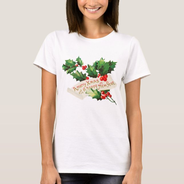 T-shirt Joyeux Noël et Joyeux Nouvel An Holly (Devant)