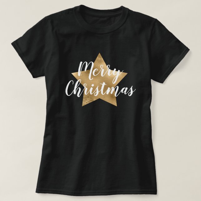 T-shirt Joyeux Noël Étoile Noire Or (Design devant)