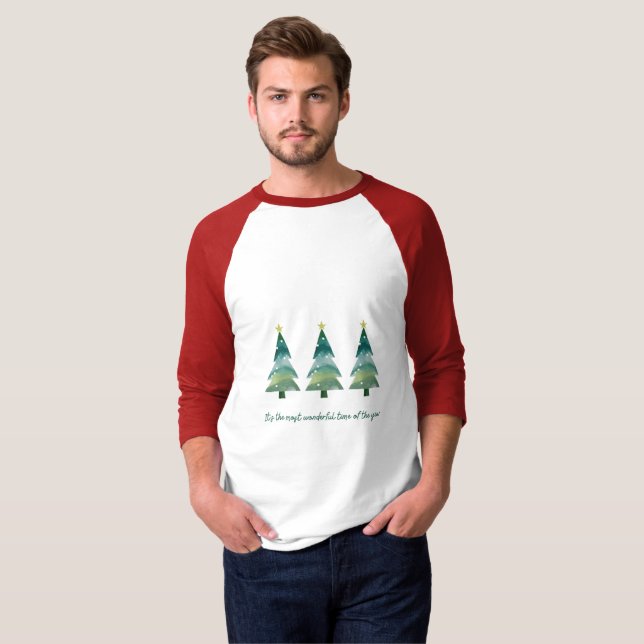 T-shirt Joyeux Noël Étoiles et Arbres (Devant entier)
