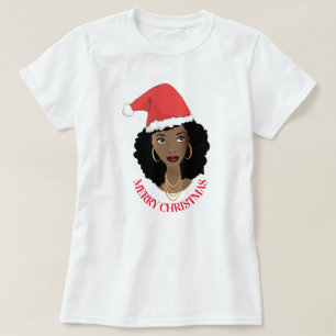 T-shirt Joyeux Noël, Femme noire, Chapeau de Père Noël