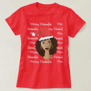 T-shirt Joyeux Noël, Femme noire, Red Santa Hat T-Shir