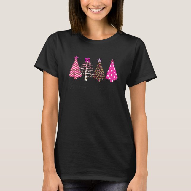 T-shirt Joyeux Noël femmes Pink Tree Leopard de Noël (Devant)
