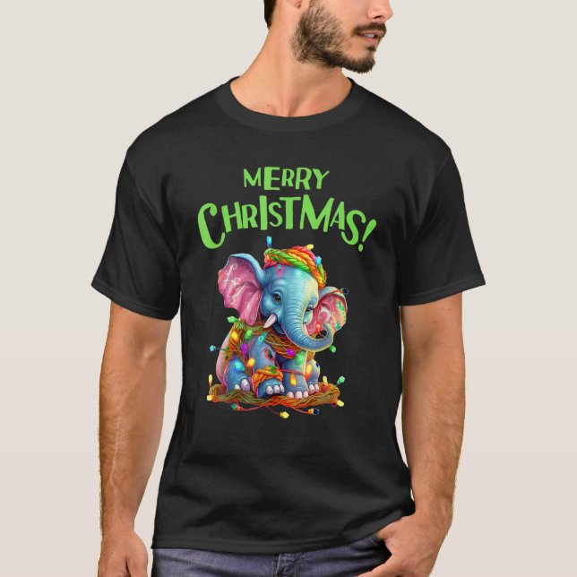 T-shirt Joyeux Noël Festif Lumières Cute Elephant (Devant)