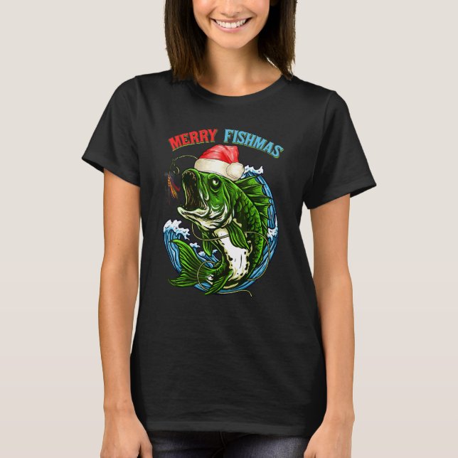 T-shirt Joyeux Noël Fishmas Pêche Poisson Cadeau (Devant)