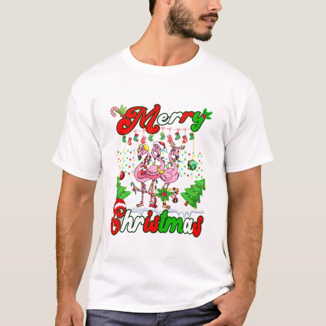 T-shirt Joyeux Noël Flamingo Mignon (Devant)