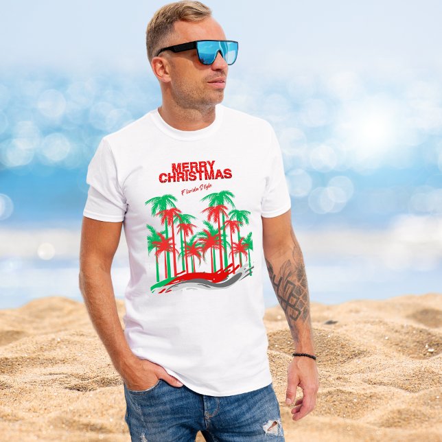 T-shirt Joyeux Noël Floride Style Palmiers verts rouges (Créateur téléchargé)