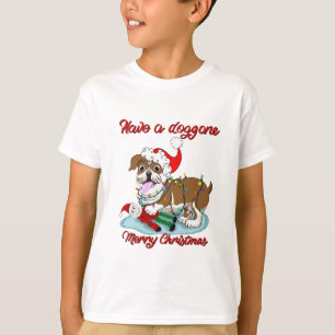 T-shirt Joyeux Noël foutu chien Lumières de Noël Bouledogu