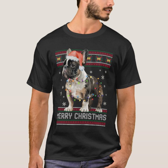 T-shirt Joyeux Noël Français Bulldog Doux laid (Devant)