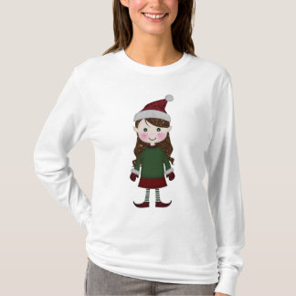 T-shirt Joyeux Noël Glittery Elf Girl hiver Rouge Vert