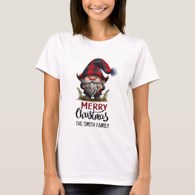 T-shirt Joyeux Noël Gnome Famille | Plaid (Devant)