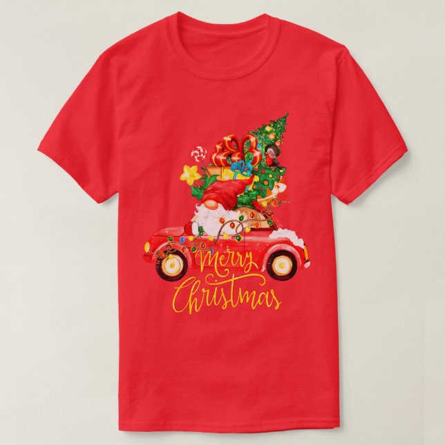 T-shirt Joyeux Noël Gnome voiture rouge (Design devant)