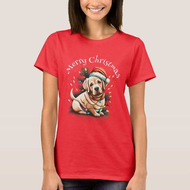 T-shirt Joyeux Noël Golden Retriever Puppy (Devant)