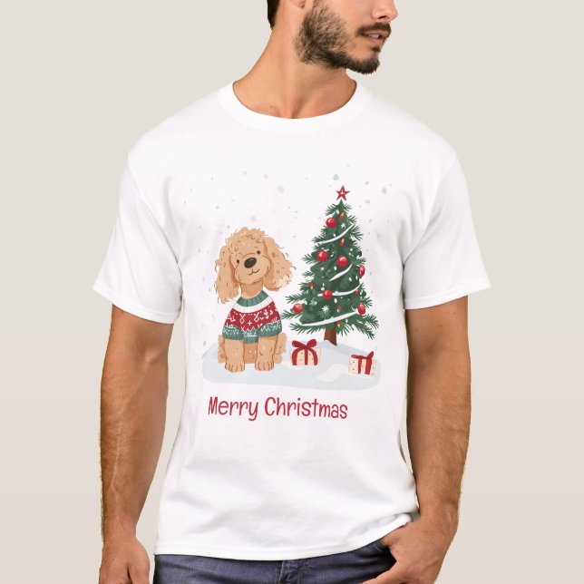T-shirt Joyeux Noël Goldendoodle Chien (Devant)