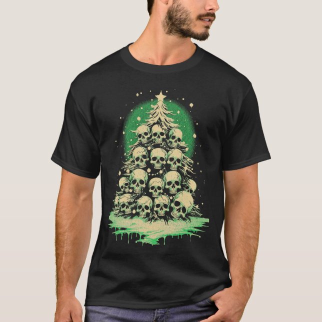 T-shirt Joyeux Noël Gothique Éffrayant Skuls Arbre (Devant)