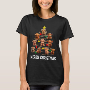 T-shirt Joyeux Noël Highland Cow Western Xmas Tree Paj