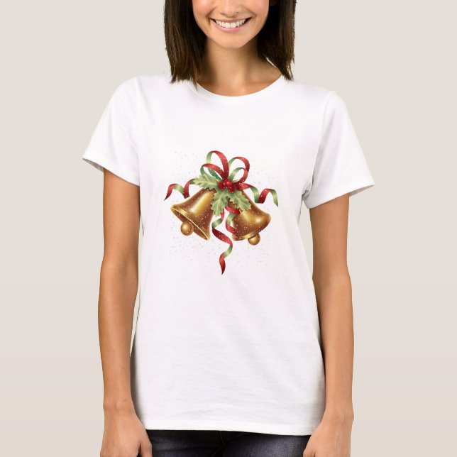 T-shirt Joyeux Noël Holly Golden Bell Red Bow (Devant)