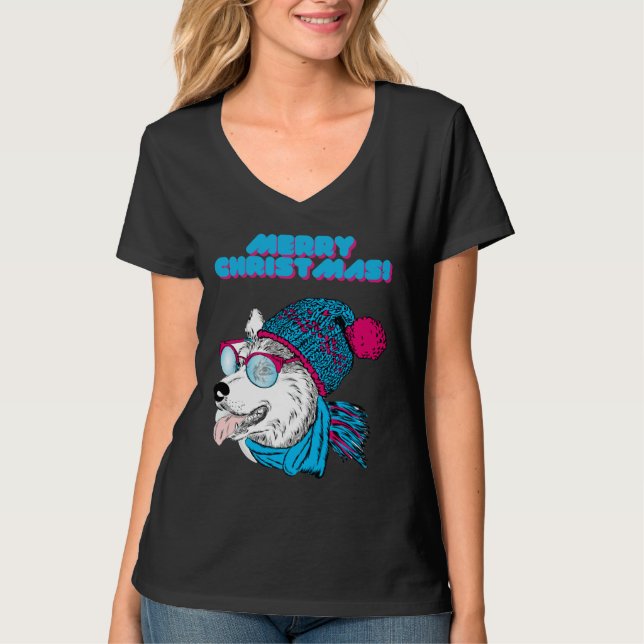 T-shirt Joyeux Noël Husky Style 2 (Devant)