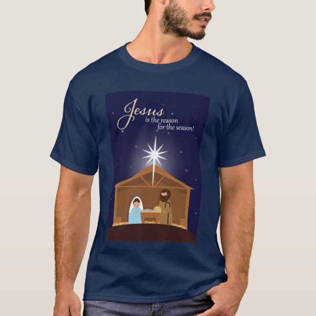 T-shirt Joyeux Noël Illustré la scène de la Nativité (Devant)