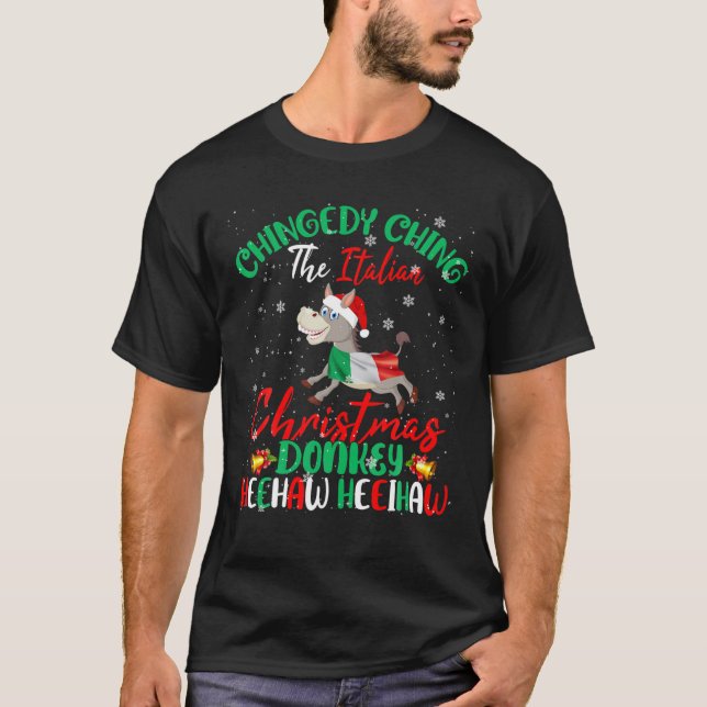T-shirt Joyeux Noël Italien Funky Italien Père Noël Donkey (Devant)