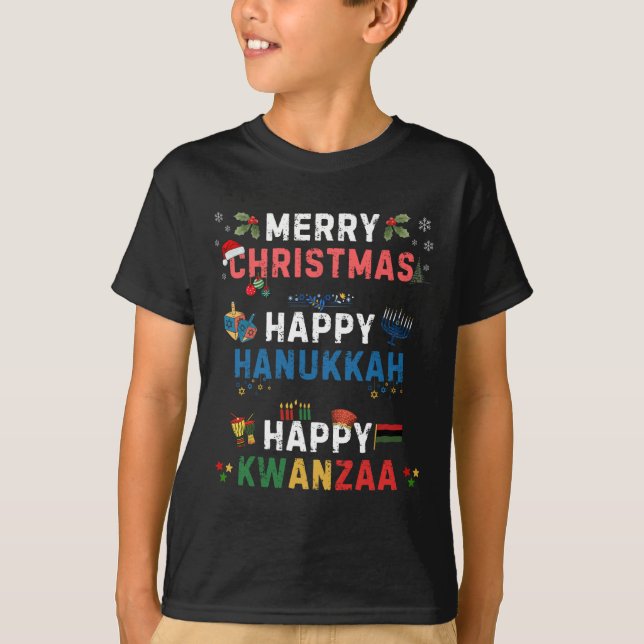 T-shirt Joyeux Noël Joyeux Hanoukka Joyeux Kwanzaa 10 (Devant)