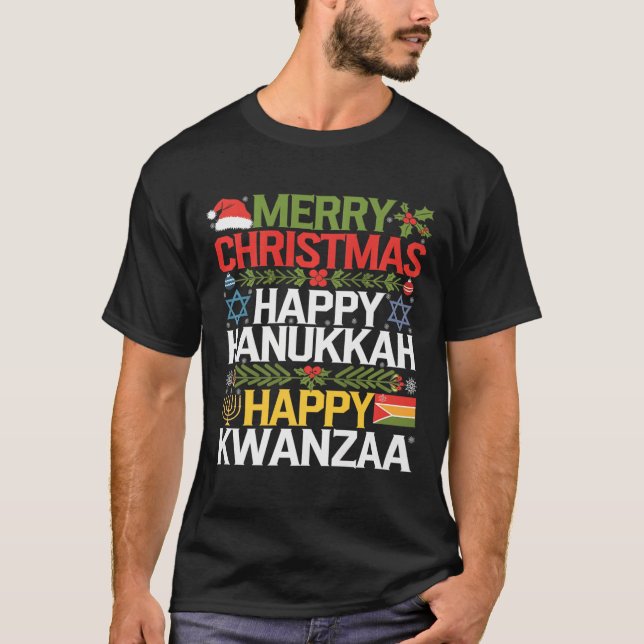 T-shirt Joyeux Noël Joyeux Hanoukka Joyeux Kwanzaa 13 (Devant)