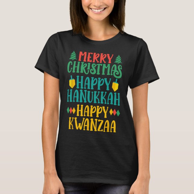 T-shirt Joyeux Noël Joyeux Hanoukka Joyeux Kwanzaa 16 (Devant)