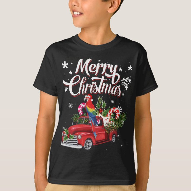 T-shirt Joyeux Noël Joyeux Noël Arbre Rouge Camion perroqu (Devant)