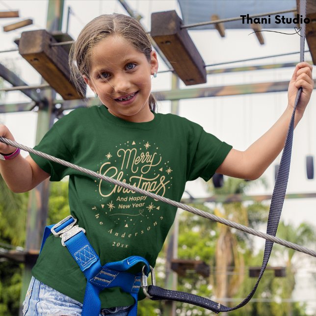 T-shirt Joyeux Noël Joyeux Nouvel An Moderne Vert & Or (Créateur téléchargé)