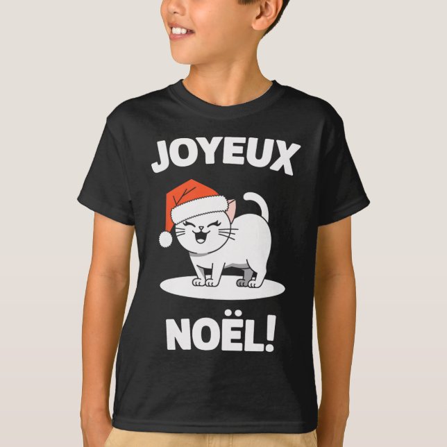 T-shirt Joyeux Noël Khao Manee Blanc Chat Noël Père Noël 1 (Devant)