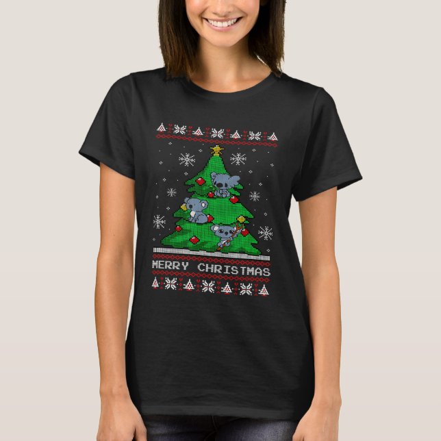 T-shirt Joyeux Noël Koala Drôle Tenue 8 Bits - Rétro P (Devant)