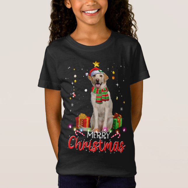 T-Shirt Joyeux Noël Labrador Santa Hat Tree Lumières Pj (Devant)