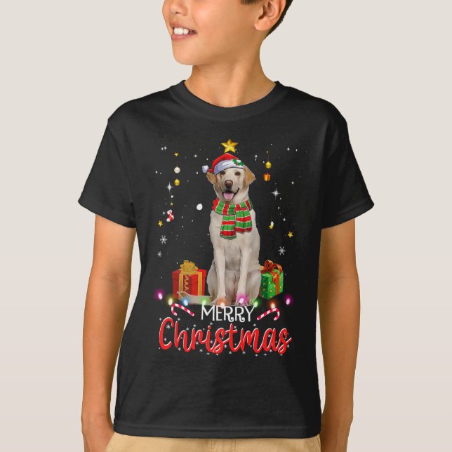 T-shirt Joyeux Noël Labrador Santa Hat Tree Lumières Pj (Devant)